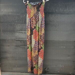 Bohemian Multi-Color Maxi Dress with Smocked Bodice Sz L